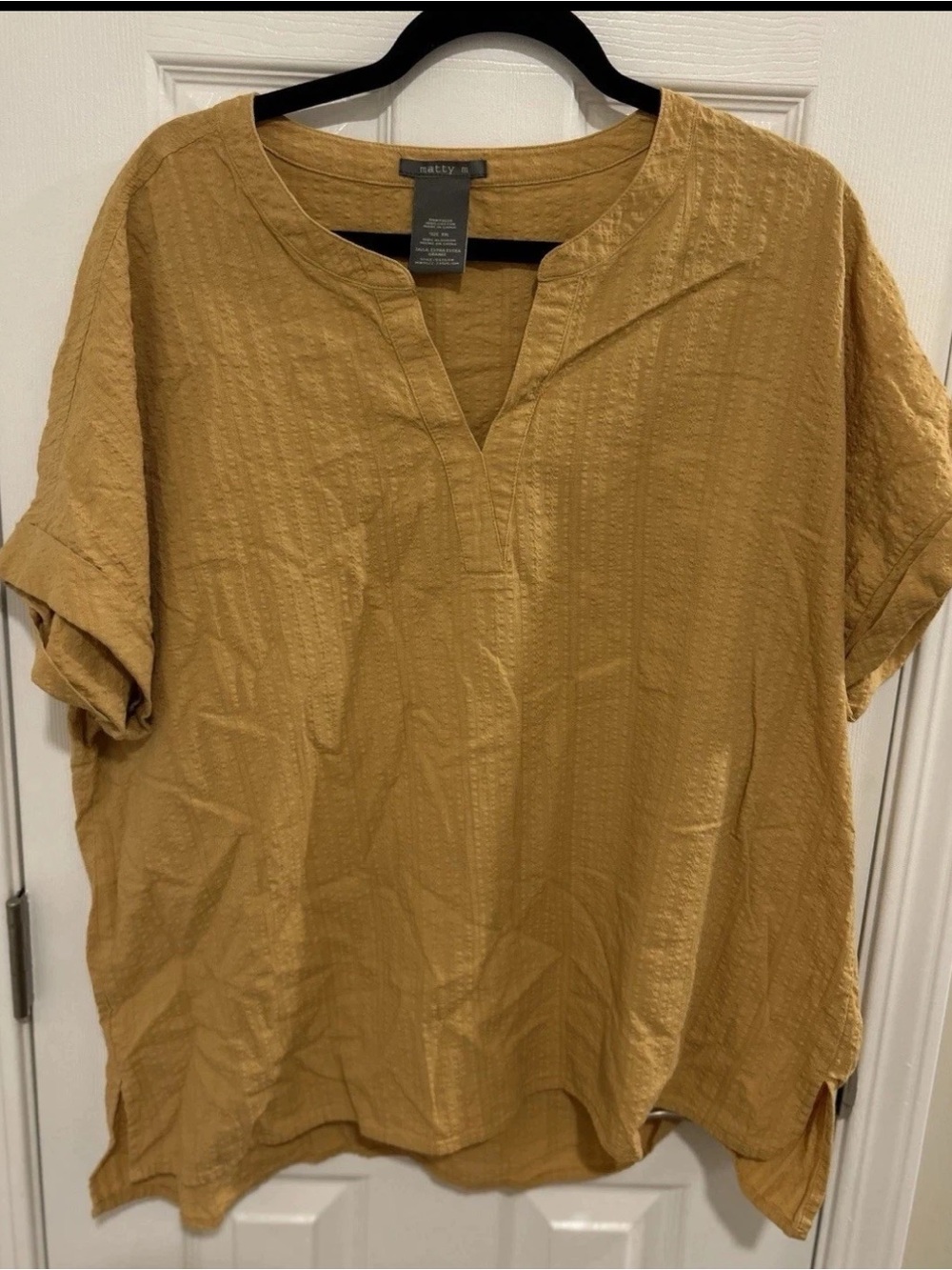 Matty M Flowy V-neck Mustard Yellow Blouse 100% Cotton Size XXL woman’s Boho